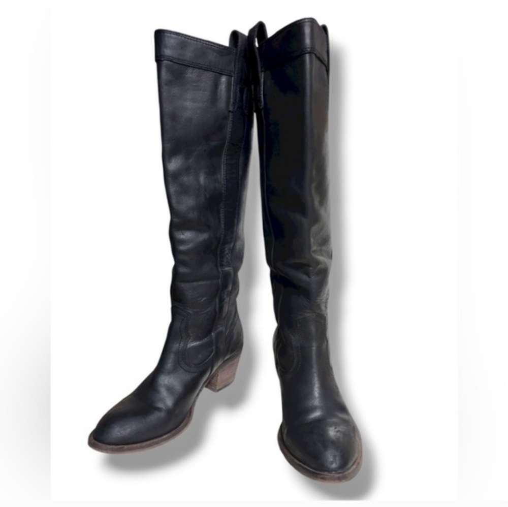 GUESS Black Leather Knee High Western Boots Size 6.5 VINTAGE